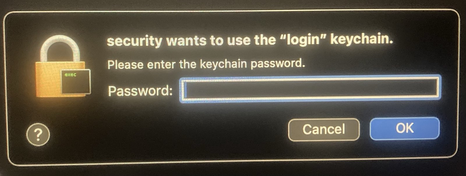 macOS security keychain login dialog